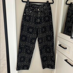 Black and White Paisley Patterned Pants - Medium